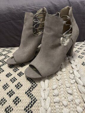 Sugar "Kacy" Open-Toe Lace-Up Booties